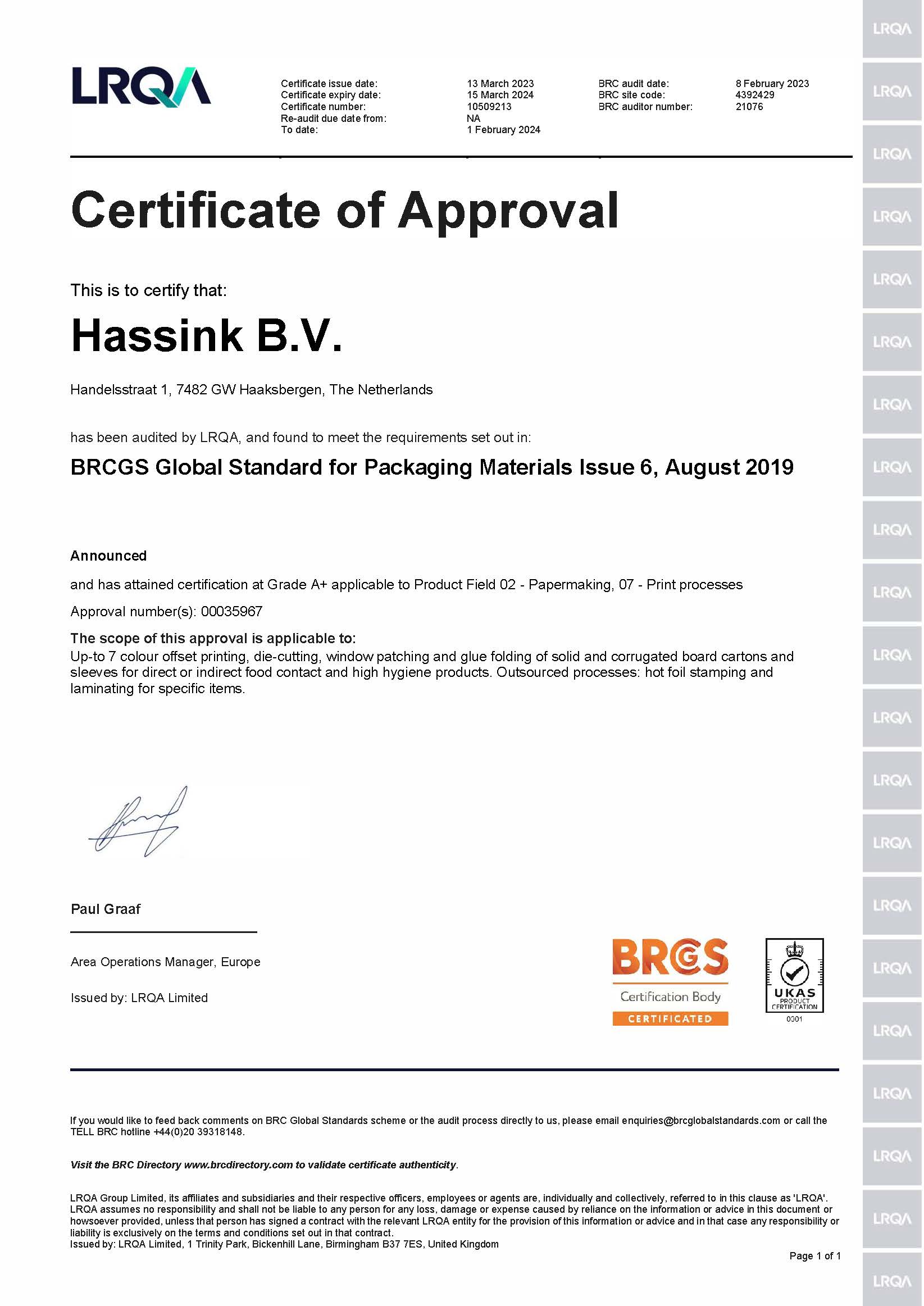 BRCGS Certificaat